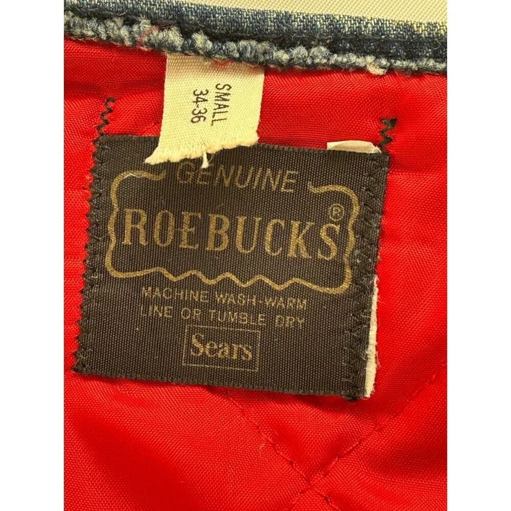 Vintage Roebucks Denim Jean Vest Red Quilted Lining Size Small